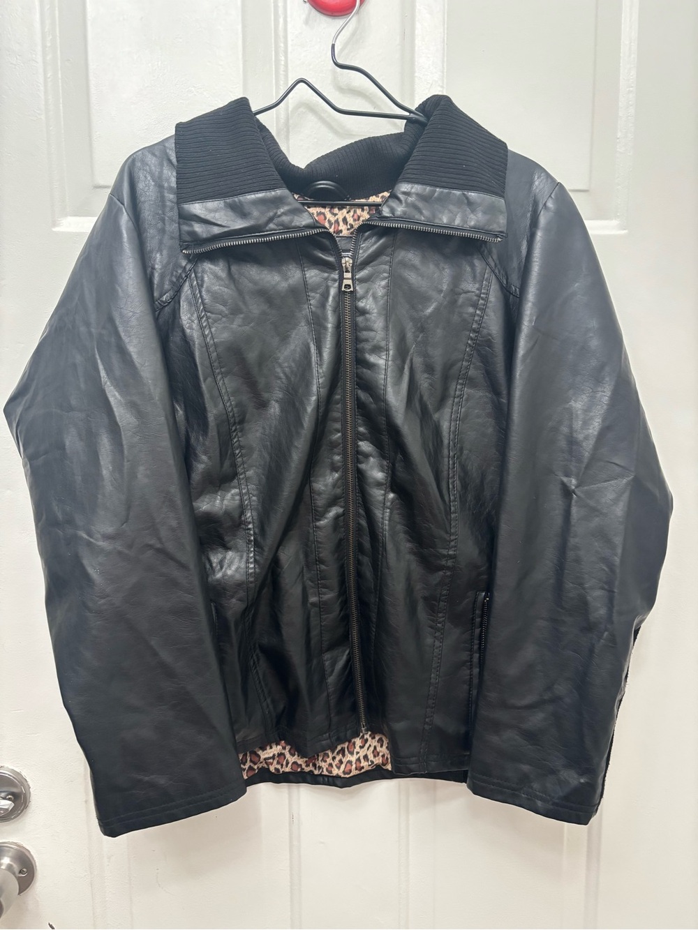 Faux Leather leopard print Lined Jacket Coat by LANE CRAWFORD Sz 2X